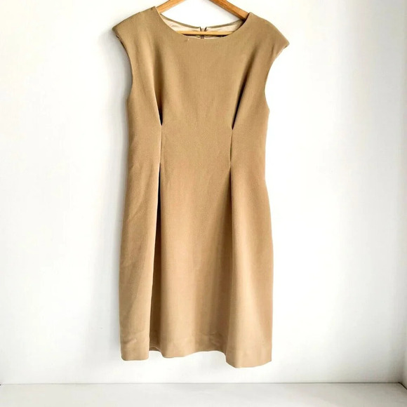 Queen of Hearts Camel Beige Classic Sleeveless SHeath Midi Dress 3 - Picture 1 of 6